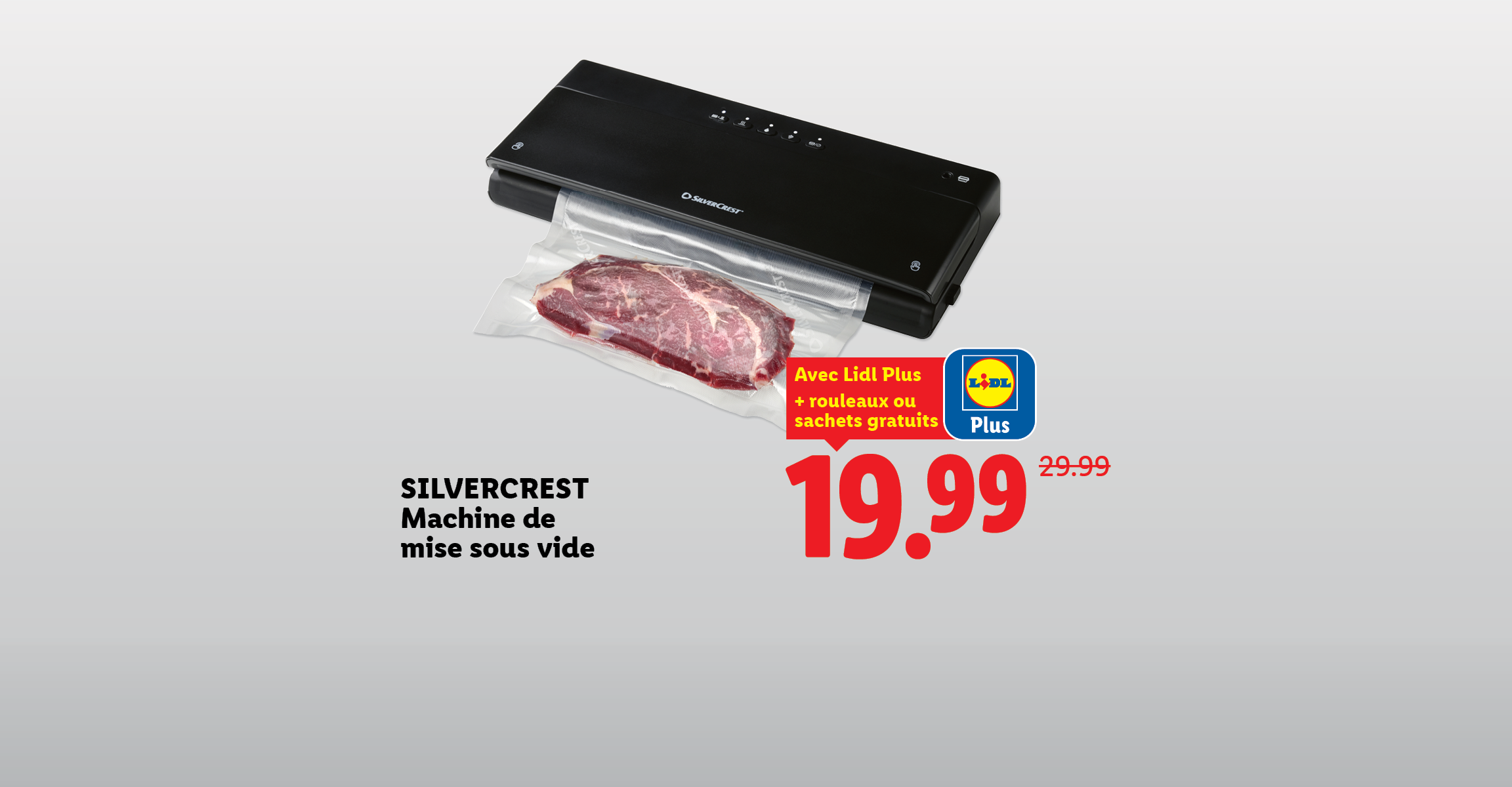Machine de mise sous vide avec l'ambassadeur Andre Agassi et l'offre Lidl Plus.