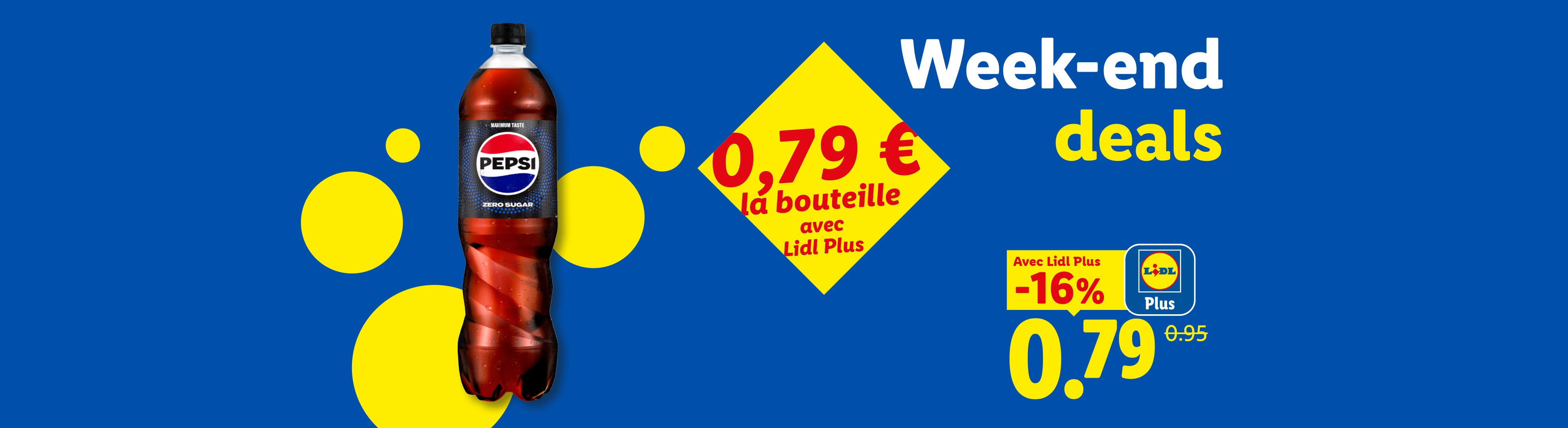 Offre de week-end sur une boisson gazeuse, 0,79 € la bouteille avec Lidl Plus.