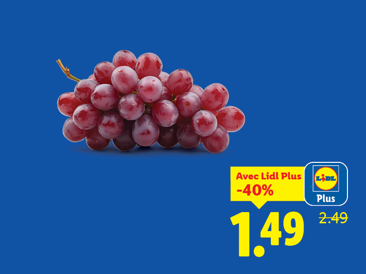 Raisins rouges sur fond bleu avec une offre de réduction de 40%.
