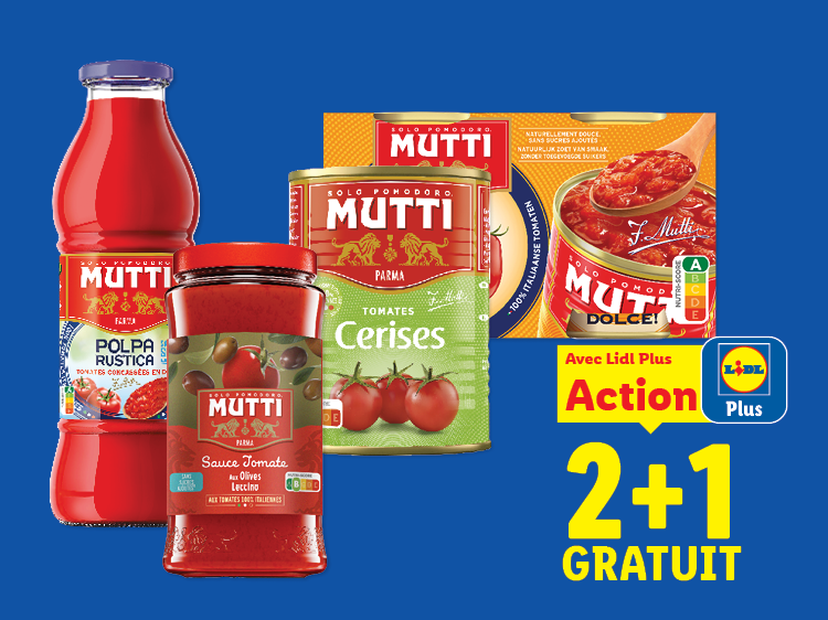 Sélection de sauces et tomates en conserve avec l'offre promotionnelle 2+1 gratuit.